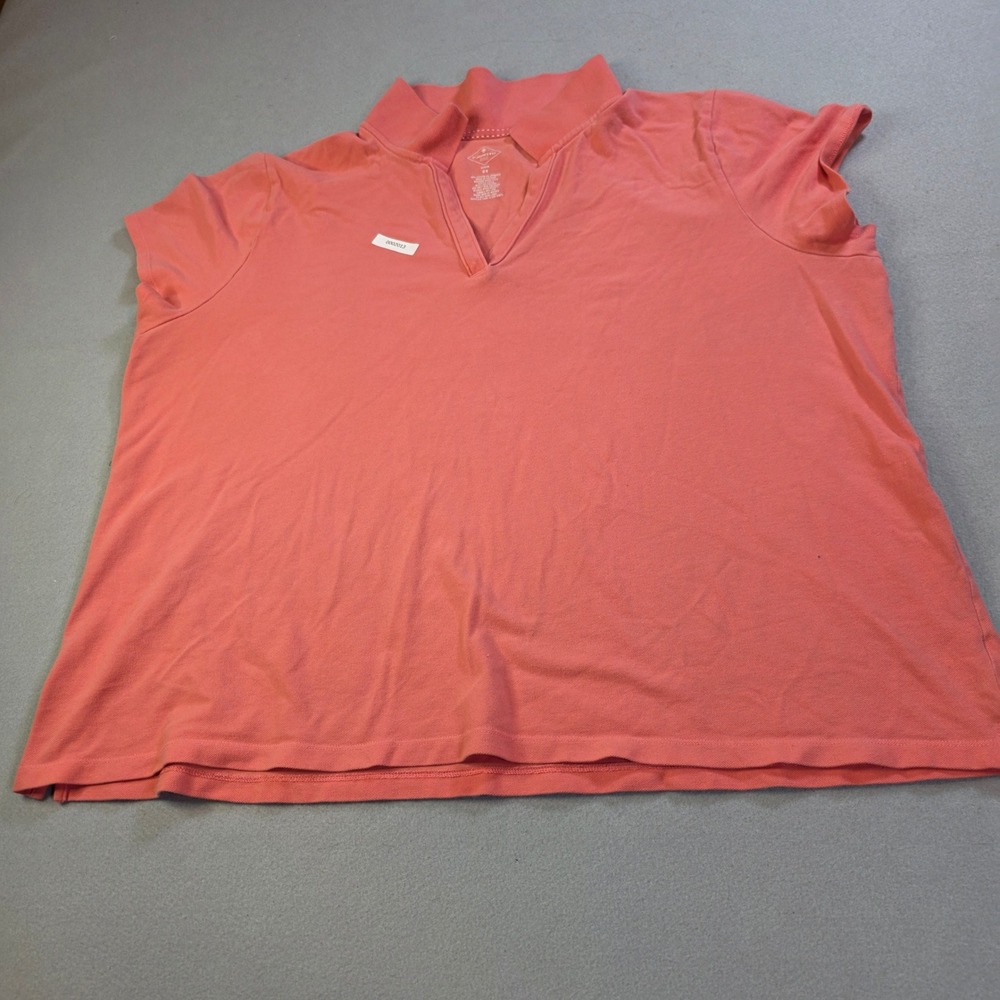 St Johns Bay Womens 2X Coral Pink V-Neck Short Sleeve Pique Polo Shirt Top
